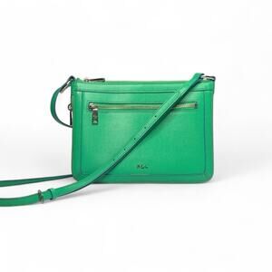 Ralph Lauren RLL Monogram Initialed Expandable Crossbody Shoulder Bag Green